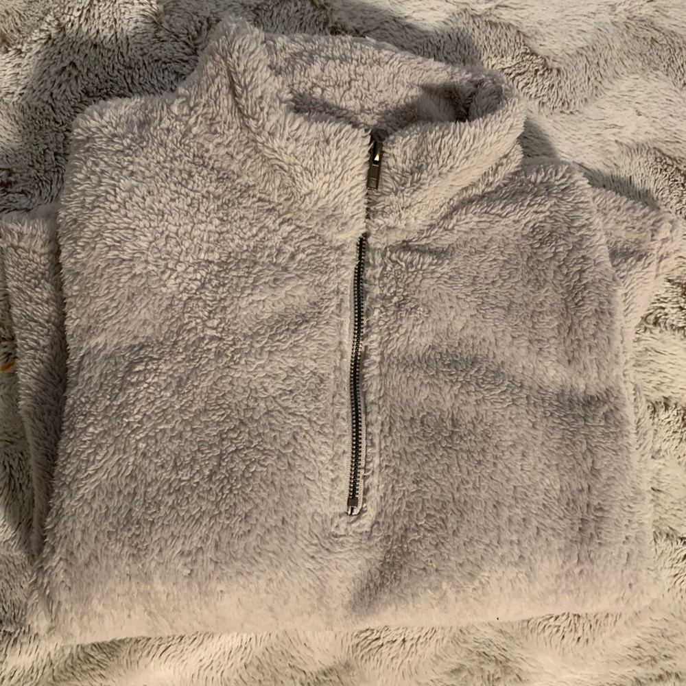 fuzzy gray quarter zip